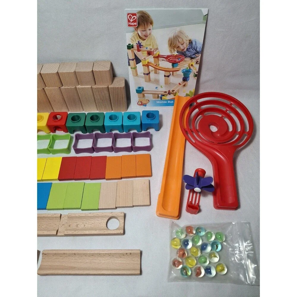 Hape Marble Run Race Track Wooden DIY Marble Run Set Dominoes 81 Pieces